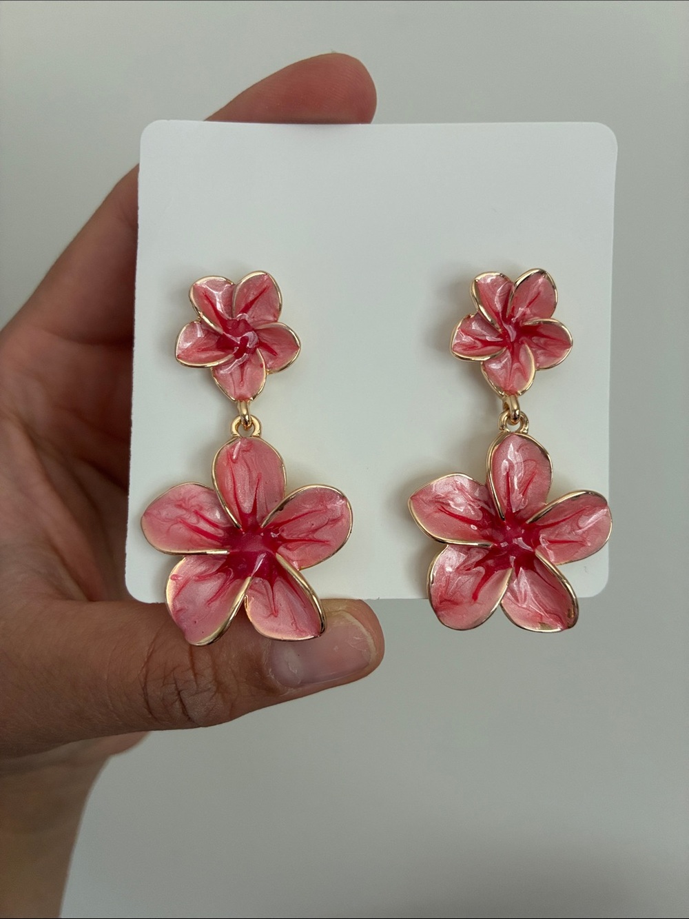 2/$20🎀Pink Floral Drop Earrings - Gold Trim